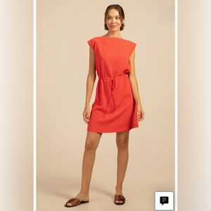 Trina Turk Red Torch Desert Willow Elastic Waist Gold Beaded Tie Mini Dress